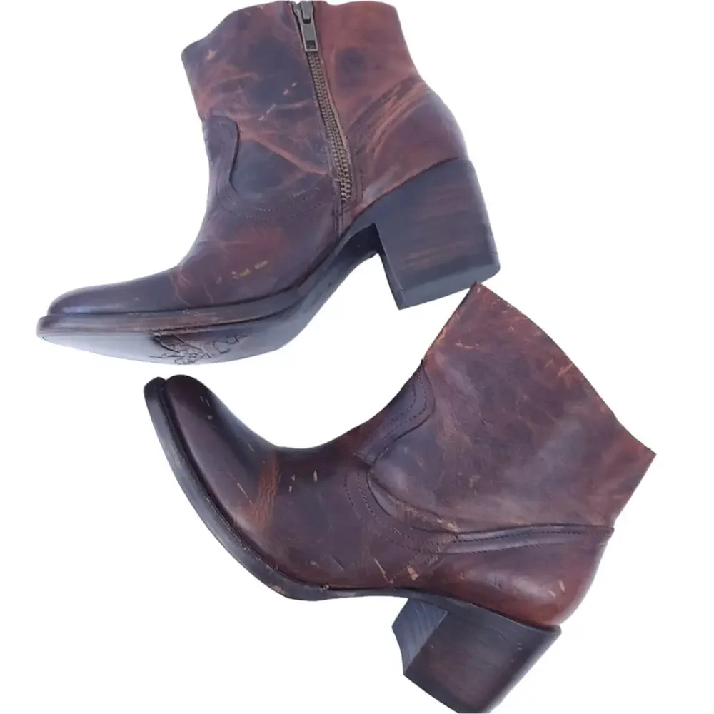 Freebird Leather Boots Sz 7 Salt Side Zip Brown Distressed Festival Boho Boots